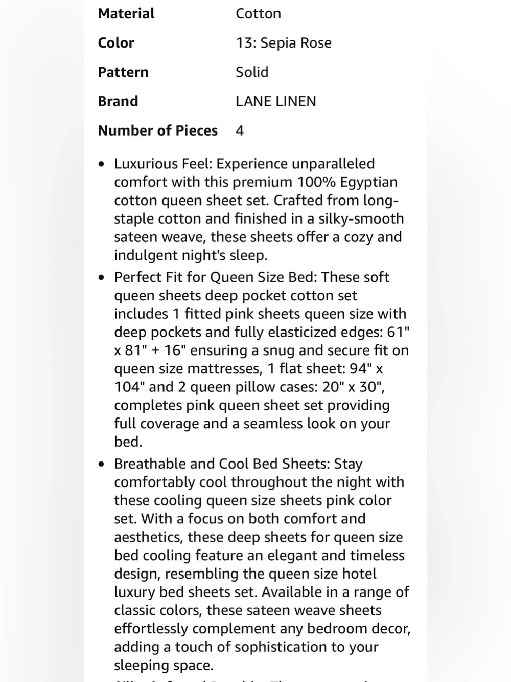Lane Linen 1000 TC 100% Egyptian Cotton Queen Sheet Set - sepsis rose